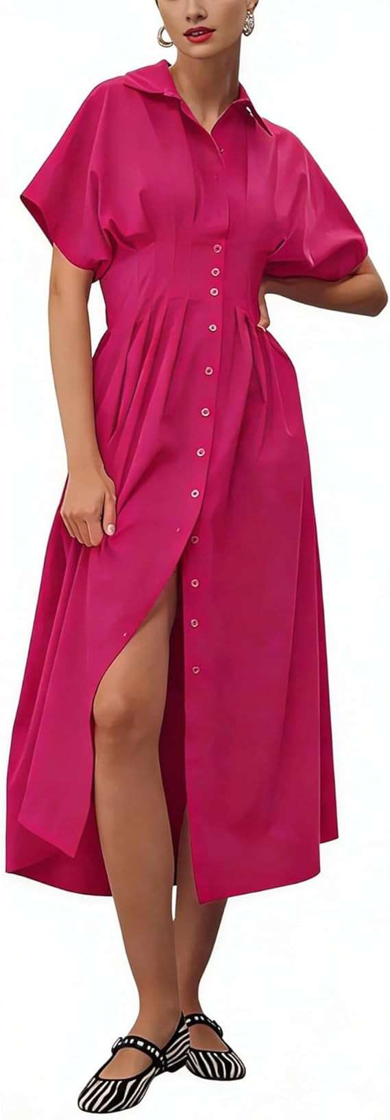 Yeokou Shirt Dress for Women Summer Casual Short Sleeve Button Down Loose Pleated Maxi Sundress w... | Amazon (US)