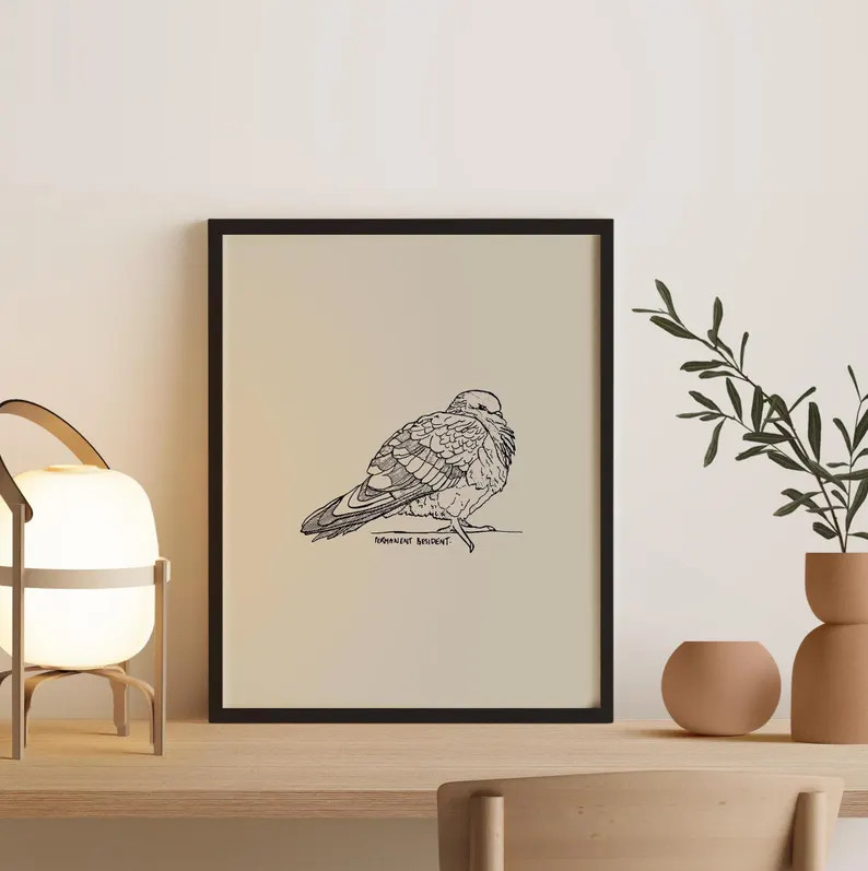 Permanent Resident | NYC Pigeon | New York City Pigeon Line Drawing | Bird Art | Downloadable Pri... | Etsy (US)