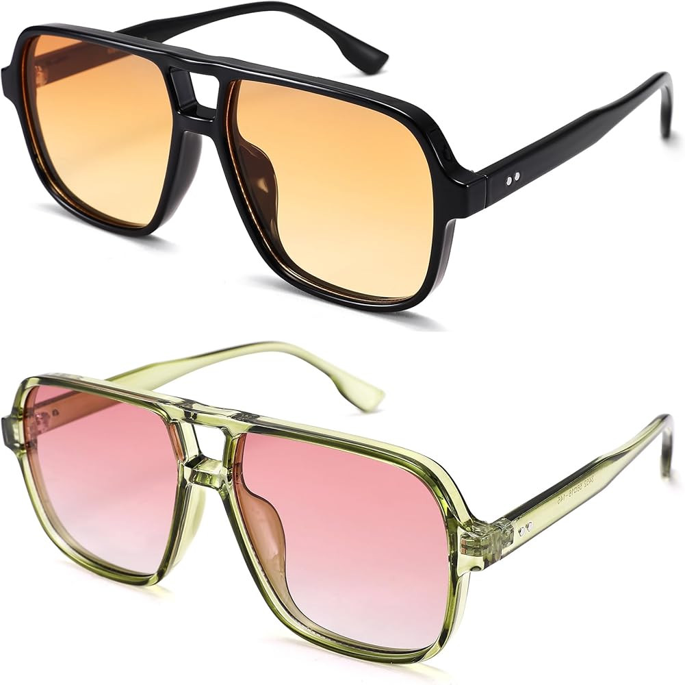 Oversized Aviator Sunglasses for Women Men - Retro 70s Square Shades Sun Glasses | Amazon (US)