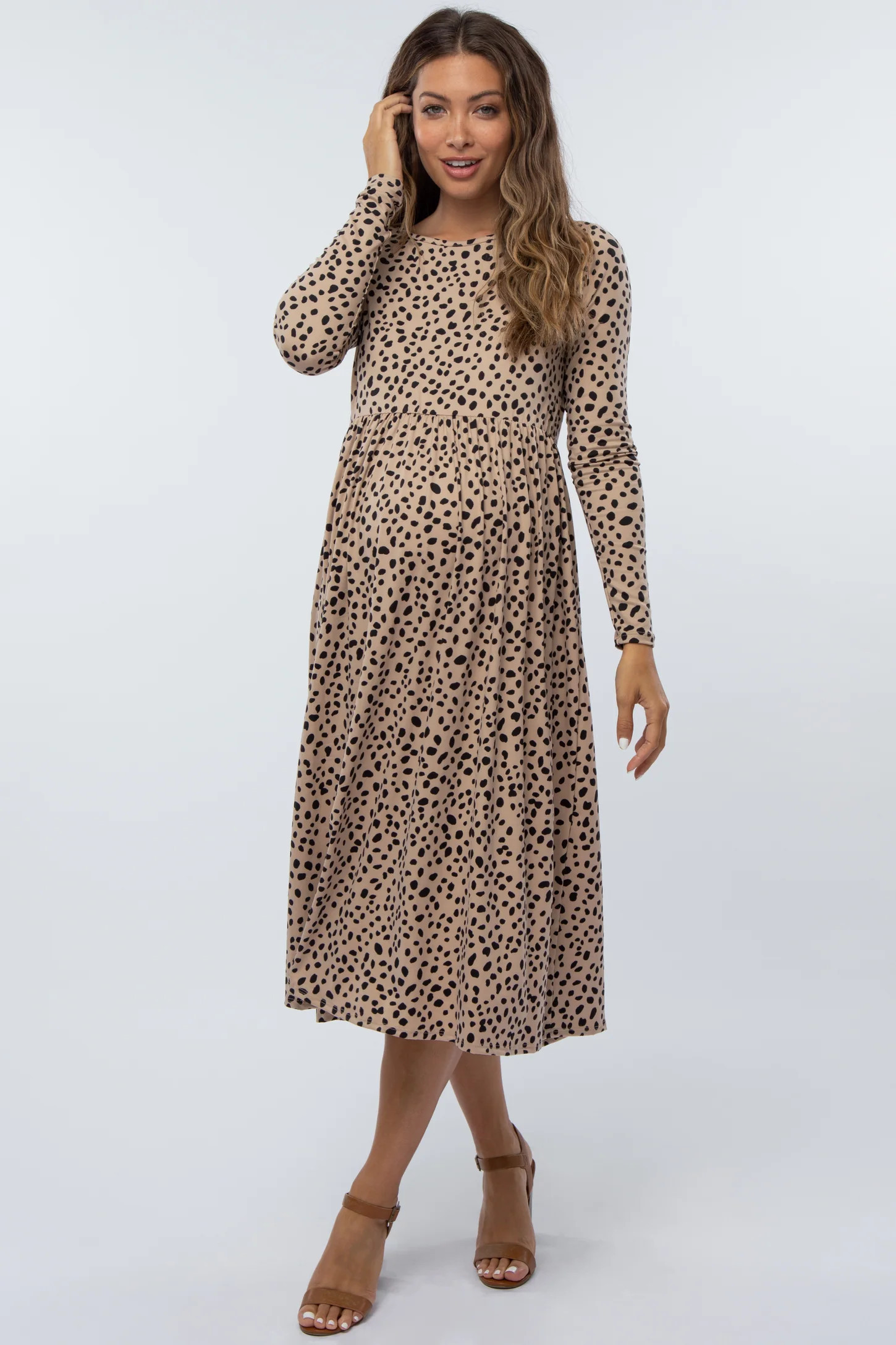 Taupe Abstract Animal Print Maternity Midi Dress | PinkBlush Maternity