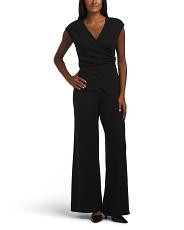 2Pc V-Neck Top With Side Metal Clasp And Wide Leg Pants Set For Women, Spandex/Polyester/Gold | TJ Maxx