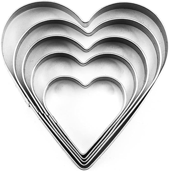 Lchen Heart Cookie Cutters 5 Metal Stainless Steel Heart Biscuit Cutters for Baking Mold Tool (Lo... | Amazon (US)