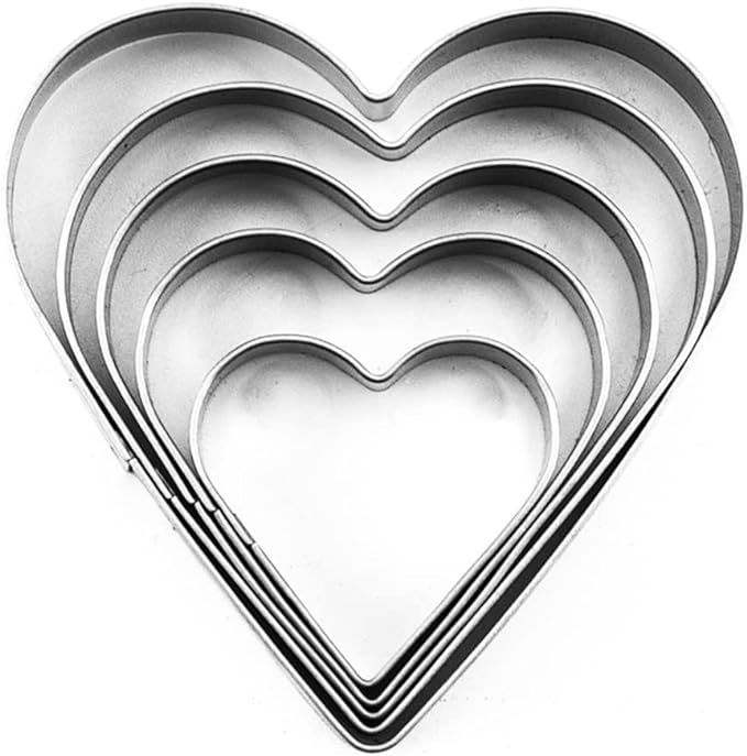 Lchen Heart Cookie Cutters 5 Metal Stainless Steel Heart Biscuit Cutters for Baking Mold Tool (Lo... | Amazon (US)