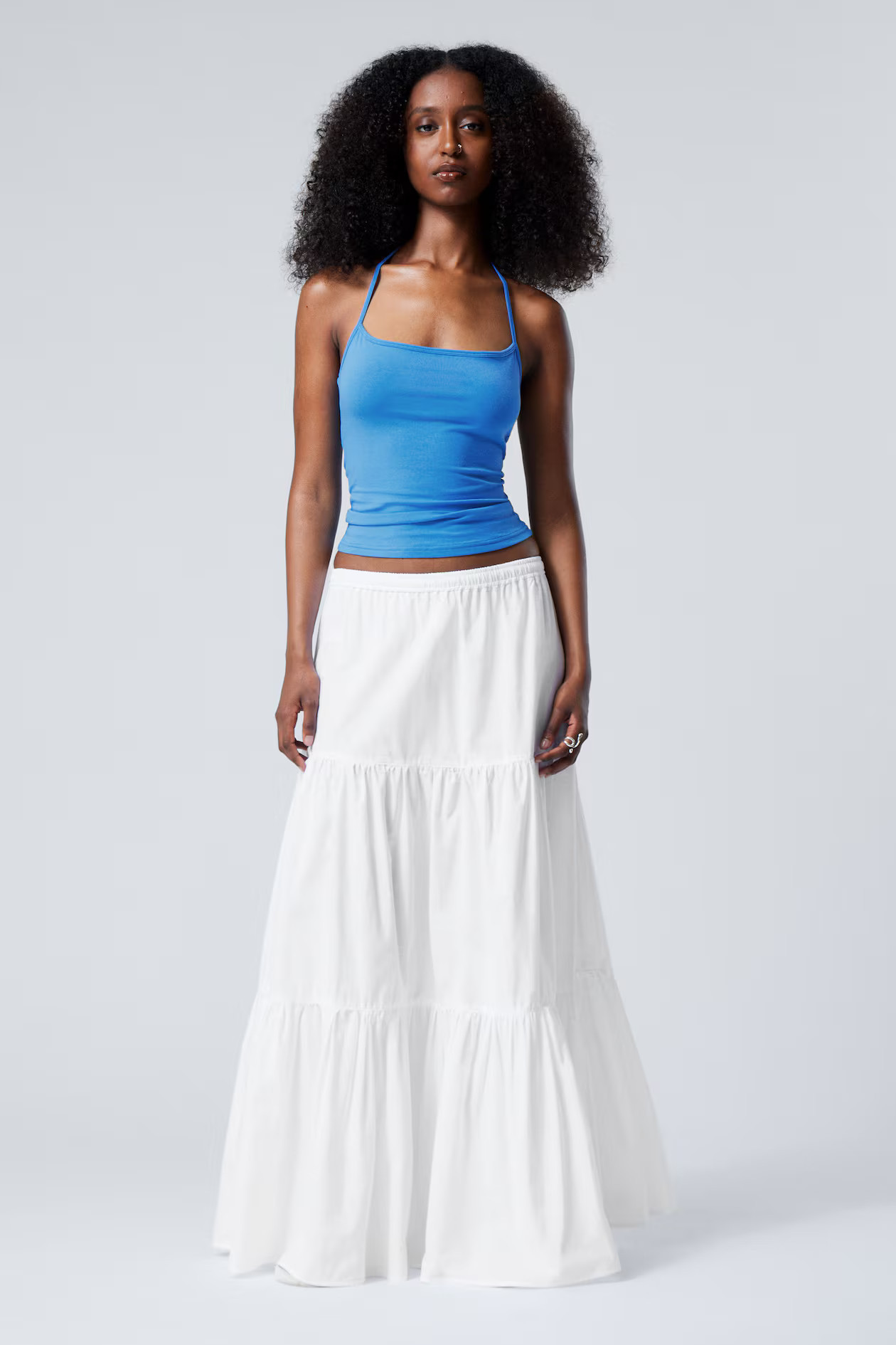 Tiered Maxi Poplin Skirt - White - Ladies | H&M GB | H&M (UK, MY, IN, SG, PH, TW, HK)