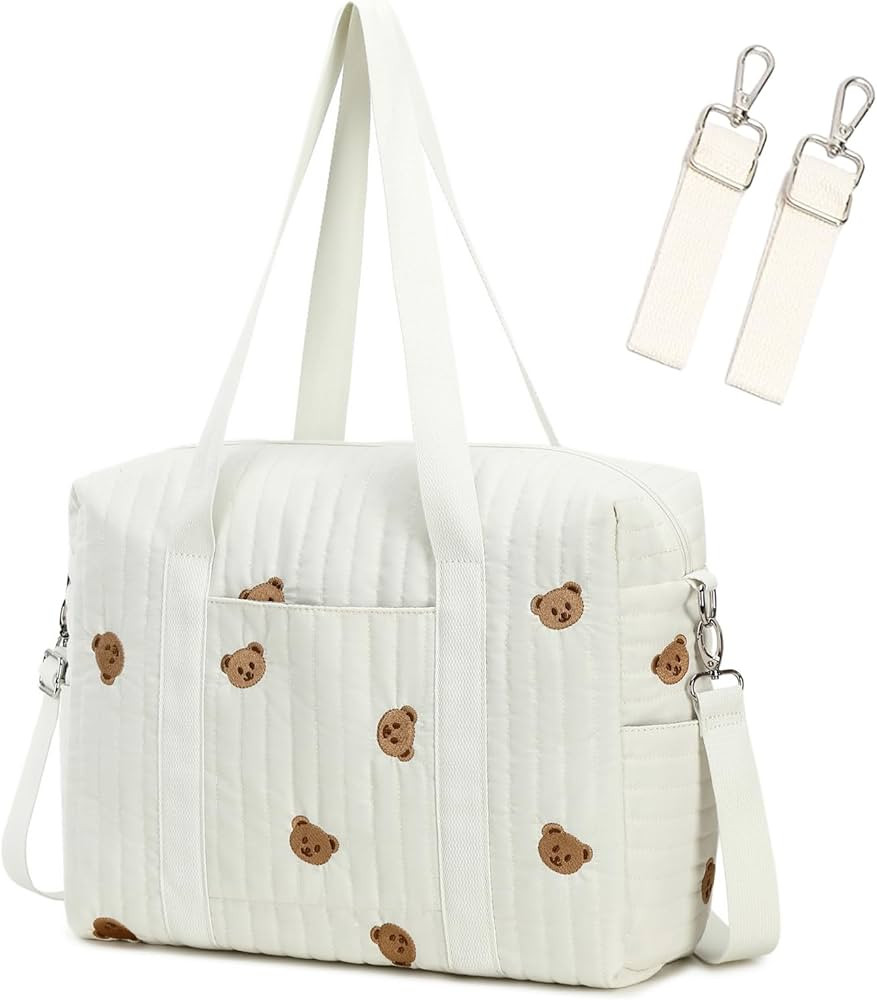 Diaper Bag Tote with Insulated Pockets and Stroller Hooks for Travel (White, Medium) | Amazon (US)