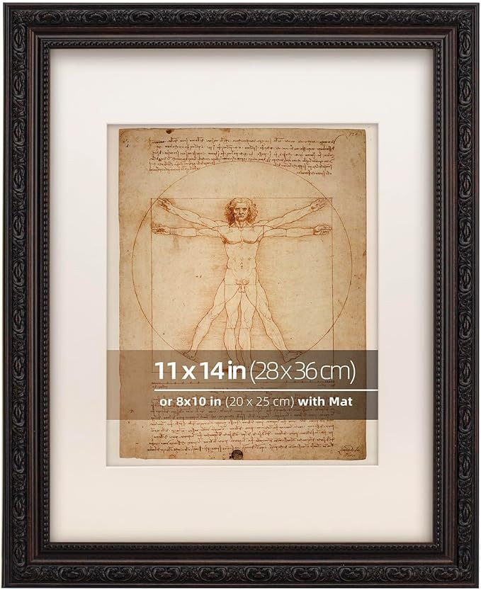11x14 Antique Dark Brown Scrollwork Ornate Classic Picture Frame, With Mat for 8x10 inches Photos... | Amazon (US)