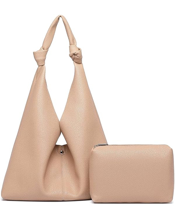 Vegan Leather Hobo Purses set, Slouchy Shoulder Bag Knotted Hobo Bags for Women with a small purs... | Amazon (US)