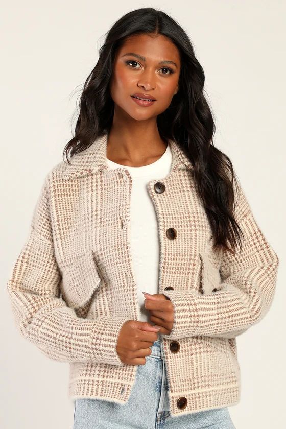 Lola Ivory and Brown Houndstooth Jacket | Lulus (US)