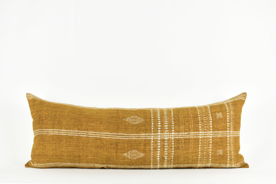 Mae Mustard Wool Long Lumbar Fall Pillow, Spring Pillow, Summer Pillow. Handwoven Wool. - Etsy | Etsy (US)