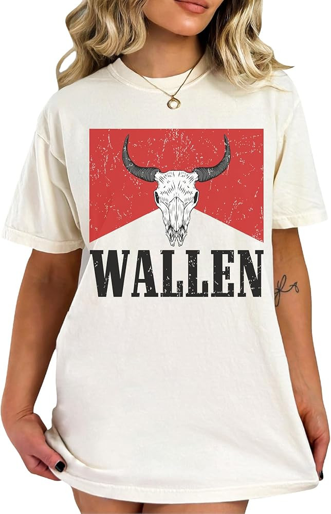 Wallen Shirt Bull Skull Vintage T-Shirt Casual Women Shirt | Amazon (US)