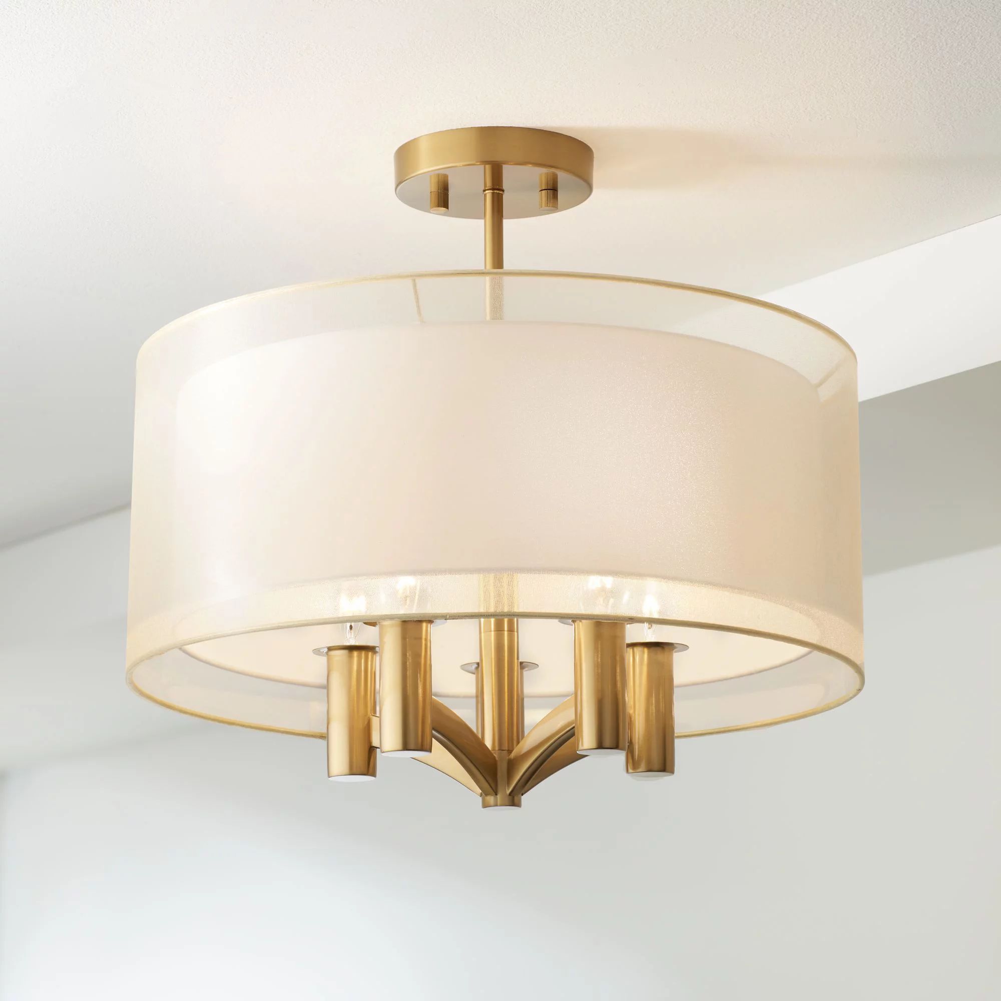 Possini Euro Design Modern Ceiling Light Semi Flush Mount Fixture Warm Brass 18" Wide Double Drum... | Walmart (US)