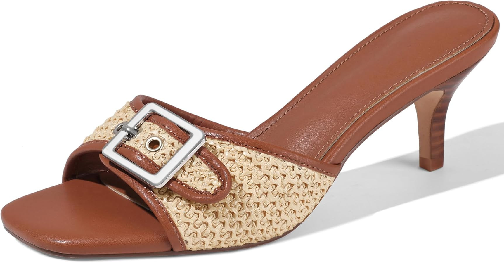 Lovee Cosee Kitten Heels Sandals for Women Square Open Toe Low Heel Slip On Buckle Strap Heeled S... | Amazon (US)