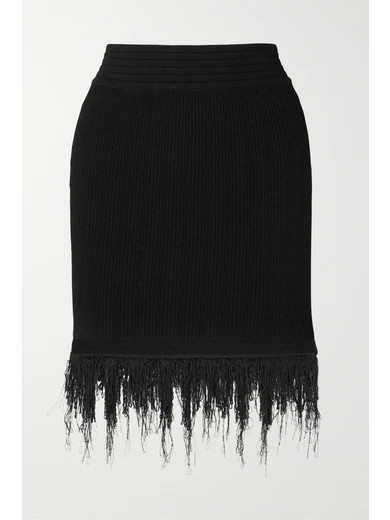 Balmain - Fringed Ribbed-knit Mini Skirt - Black | NET-A-PORTER (US)