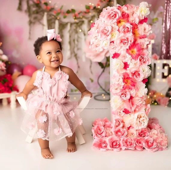 Baby girl pink white romper, Vintage, floral, Birthday romper, Cake smash outfit, First Birthday,... | Etsy (US)