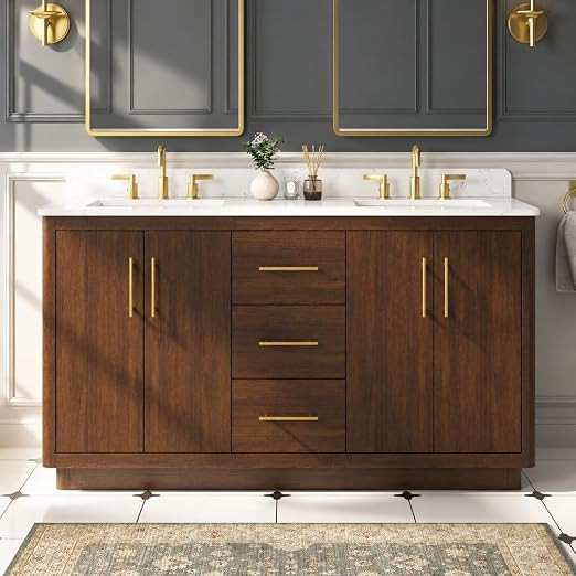 60 Inch Bathroom Vanity with Double Sink, Warm Elm | Amazon (US)