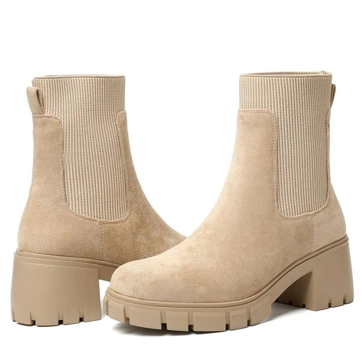 Womens Lug Sole Chelsea Boots Block Chunky Heel Mid Calf Boots Platform Ankle Booties Slip On | SHEIN