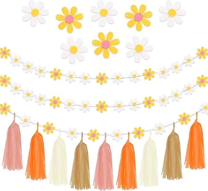 60 Pieces Daisy Flower Party Decoration Garland Set DIY Tassel Felt Banner Garland Kit Boho Groov... | Amazon (US)
