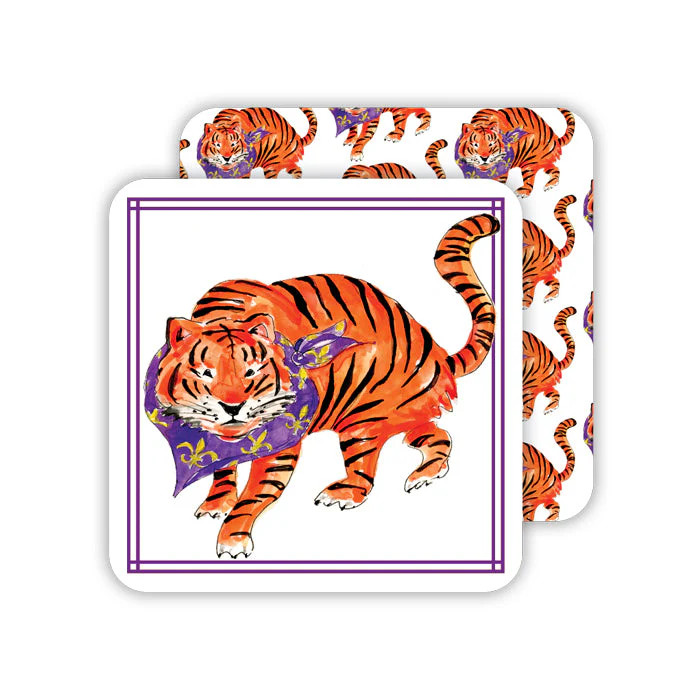 Purple & Gold Tiger Paper Coasters | Rosanne Beck Collections