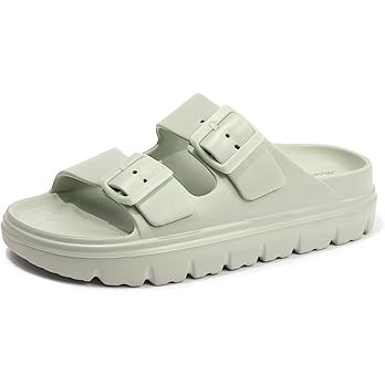 FUNKYMONKEY Women's Comfort Slides Double Buckle Adjustable Plastics Flat Sandals | Amazon (US)