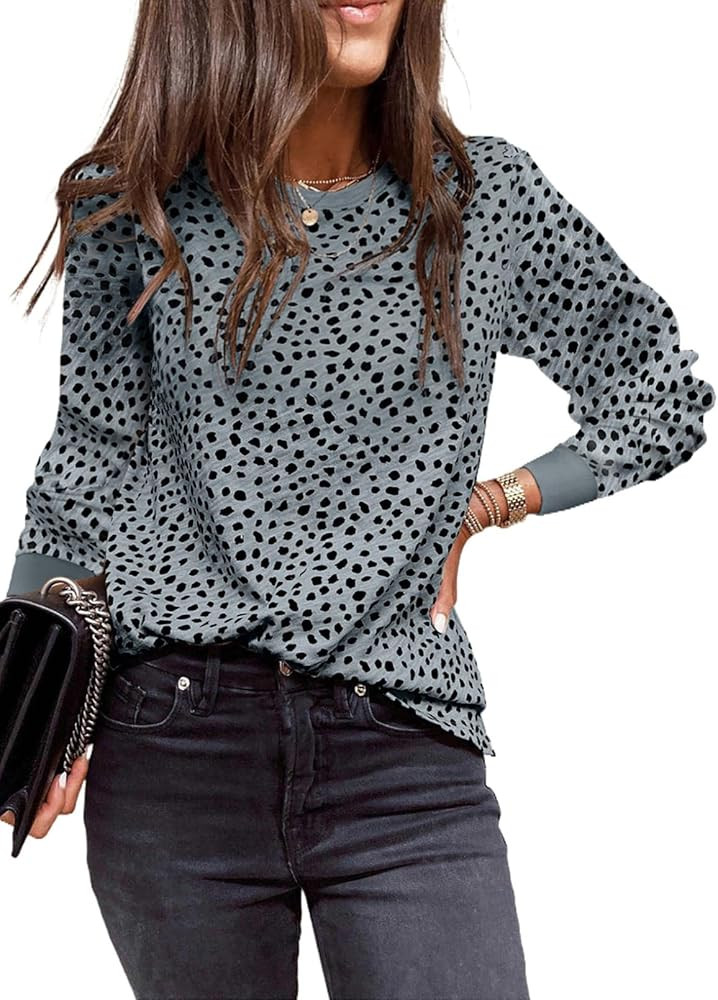 EVALESS Womens Casual Polka Dots Tops Crewneck Long Sleeve Shirts Fall 2024 Lightweight Loose Swe... | Amazon (US)