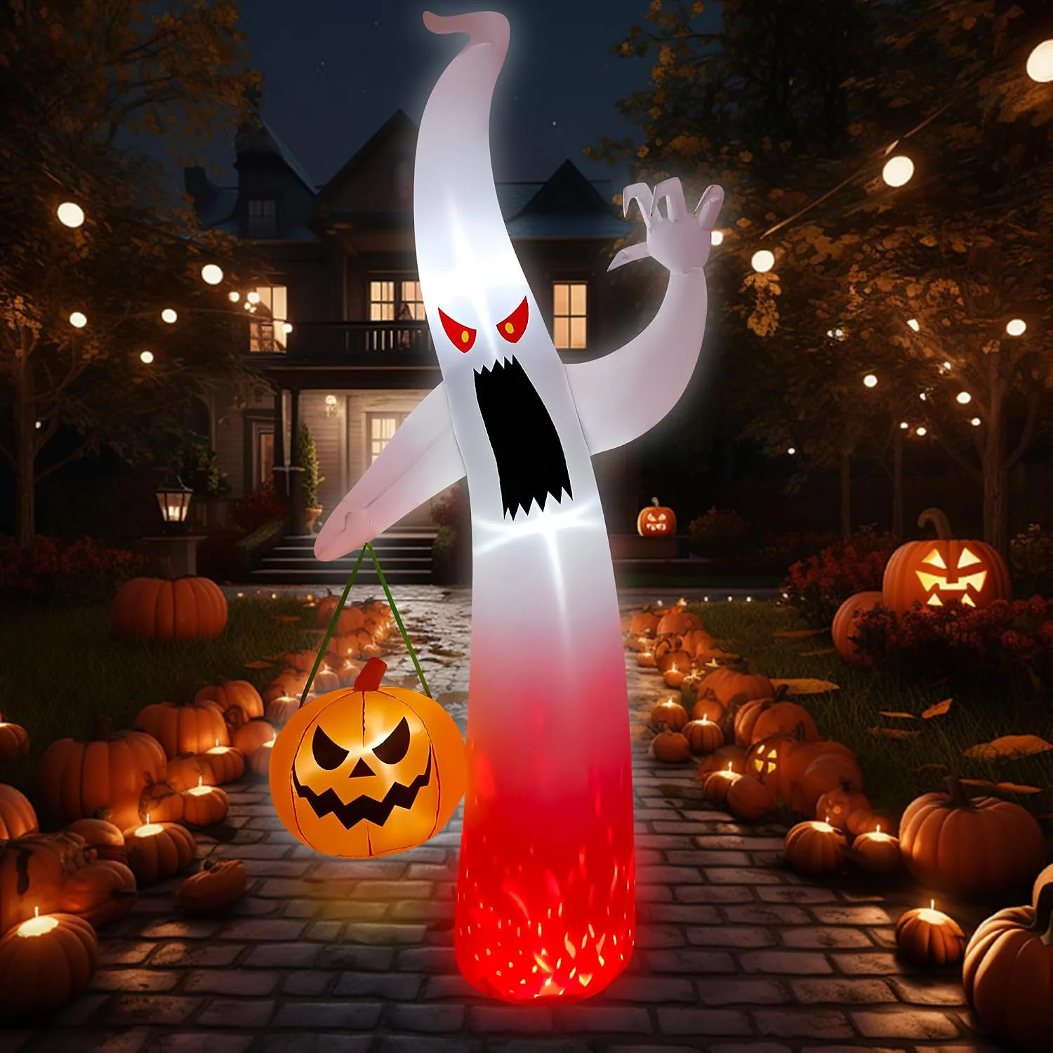 Seasonblow 10 Ft Tall Halloween Inflatable Terrible Ghost with Pumpkin LED Light Up Blow Up Yard Decoration for Indoor Outdoor Lawn Garden Polyester | Lowe's