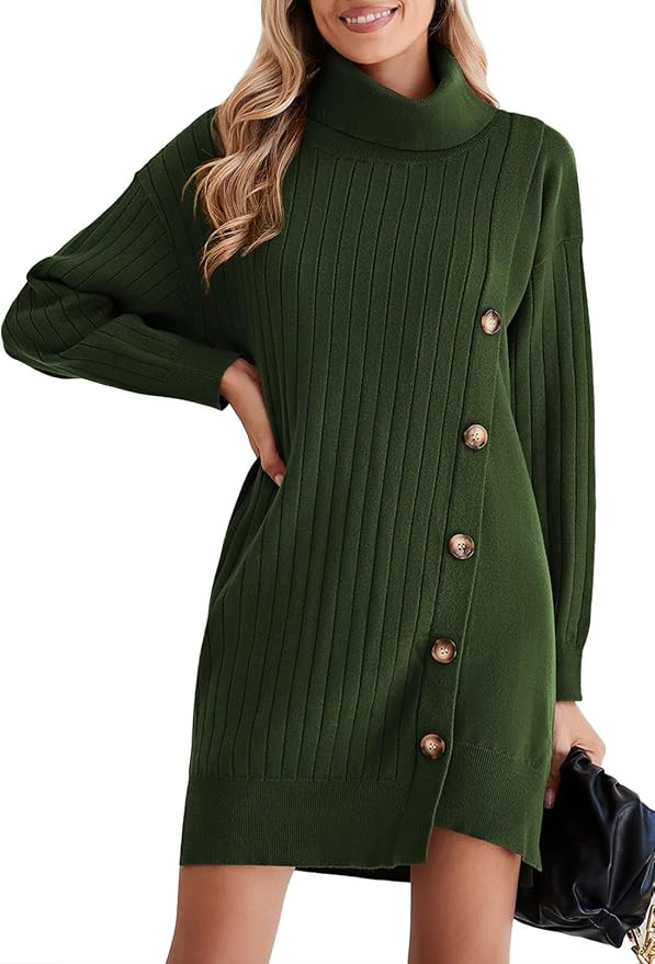 Pink Queen Women's Fall Winter Sweater Dress 2025 Loose Turtleneck Long Sleeve Cocktail Party Rib... | Amazon (US)