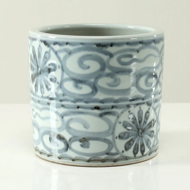 Approx. 8 Inches Tall Subtle Blue and White Pot with Floral Motif - Overstock - 43744461 | Overstock