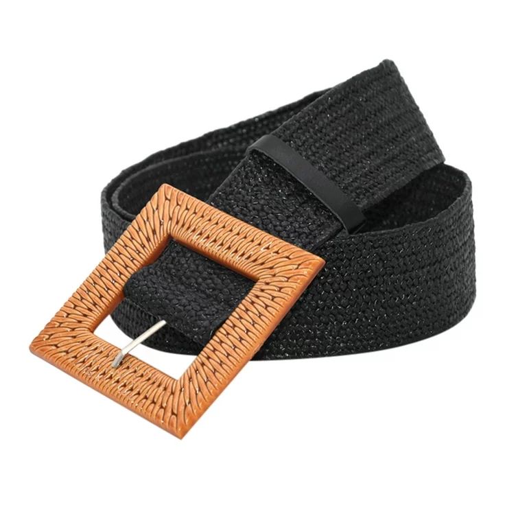 Women Belts For Dresses Elastic Straw Rattan Waist Band With Wood Buckle | Walmart (US)