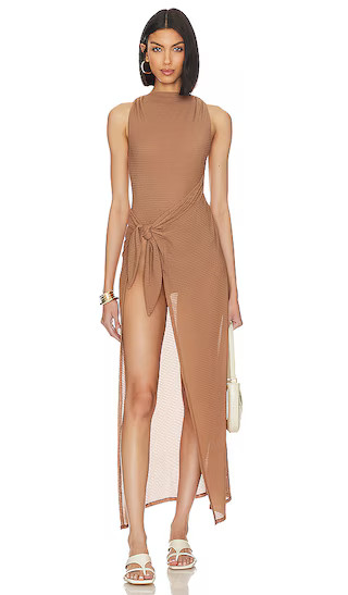 Poppy Midi Dress in Brown Taupe | Revolve Clothing (Global)