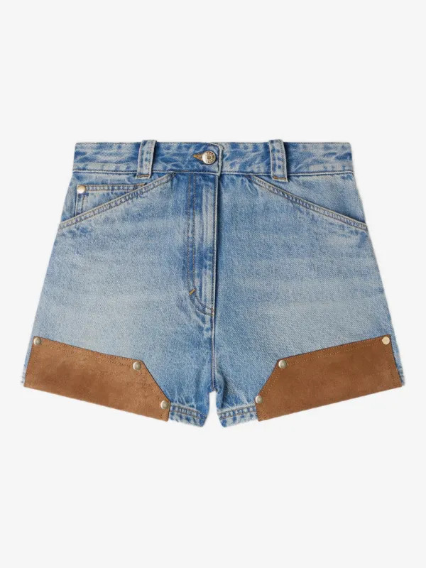 riveted denim and suede shorts | Farfetch Global