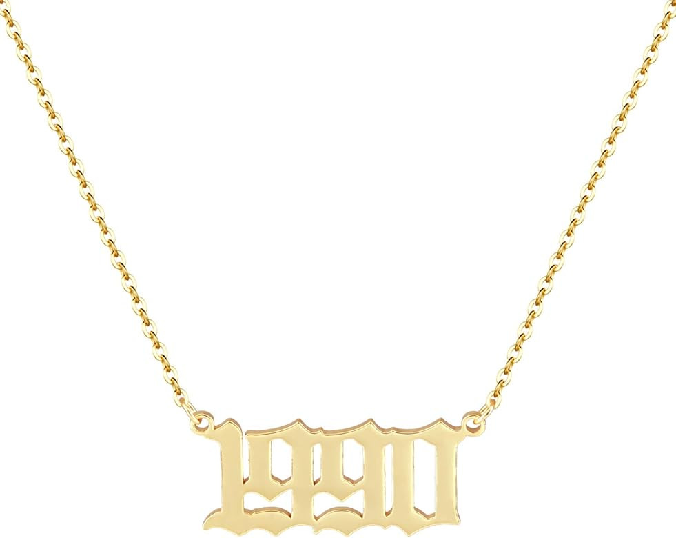 Aimber Birth Year Necklace 18K Gold Plated Birth Year Number Pendant Necklace Stainless Steel Bir... | Amazon (US)