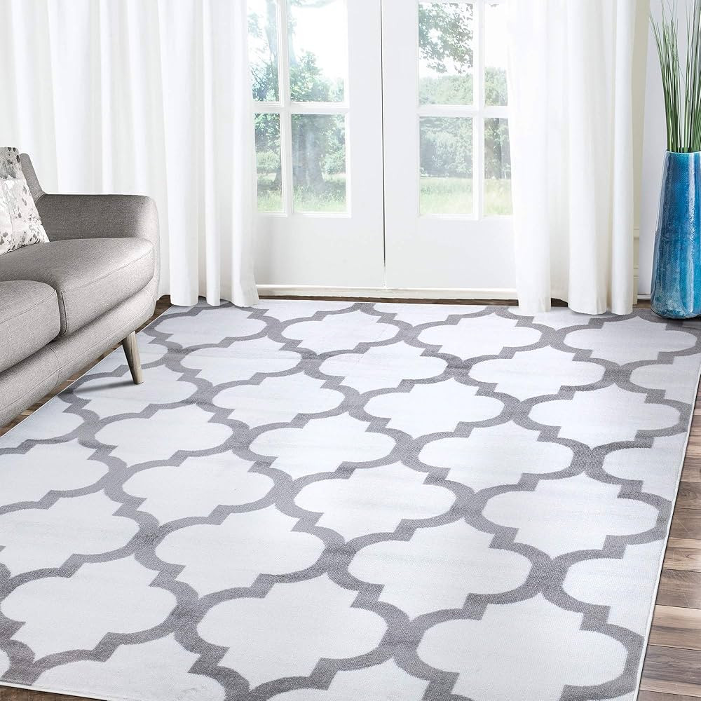 A2Z Rug for Living Room, 240x330cm White Silver Grey Medium Area Rug for Bedroom, Anti-Skid Durab... | Amazon (CA)