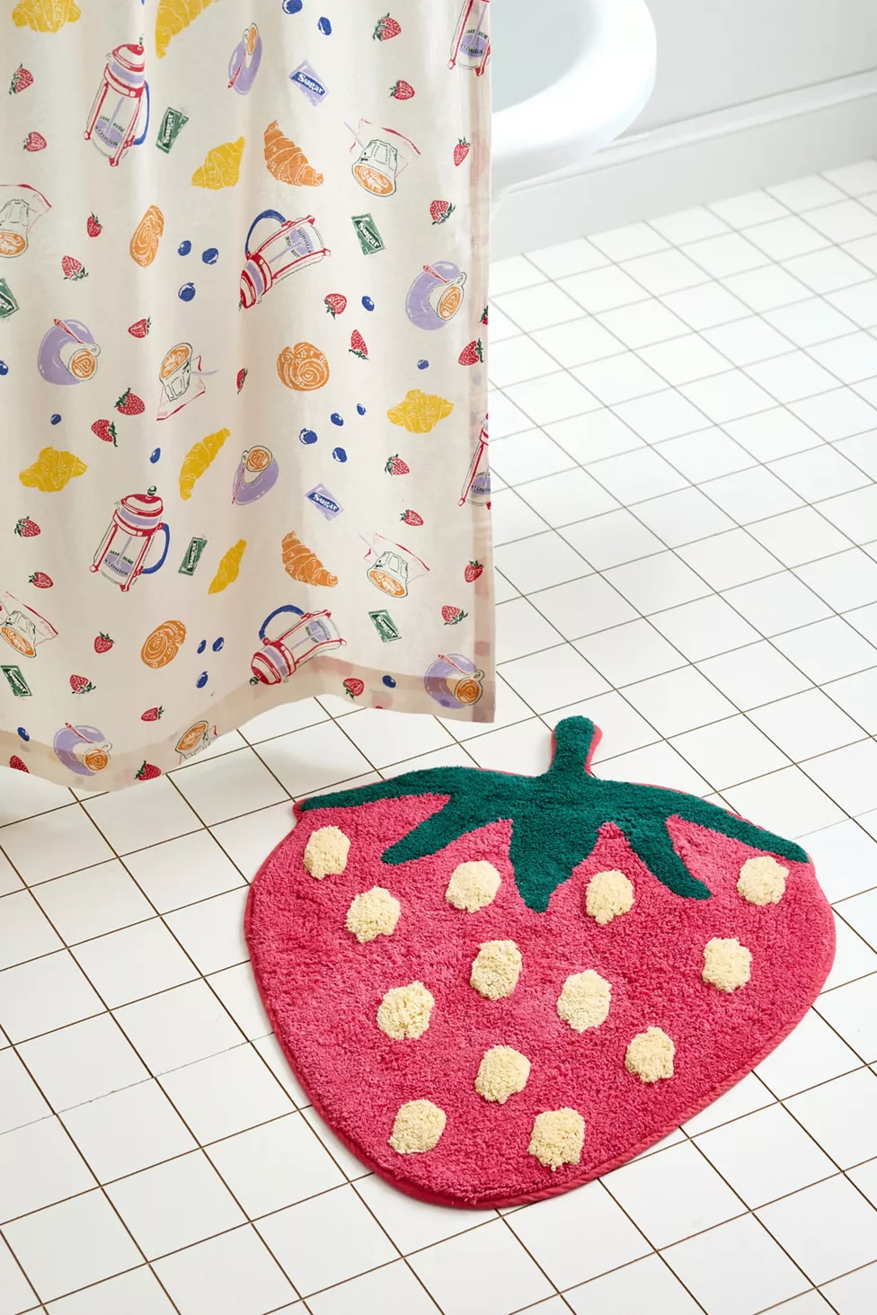 Strawberry Shape Plush Tufted Bath Mat | Urban Outfitters (US and RoW)