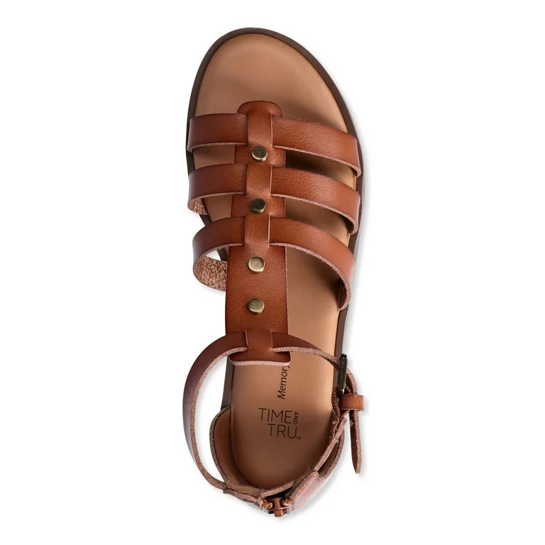 Time and Tru Women’s Studded Gladiator Flat Sandals - Walmart.com | Walmart (US)