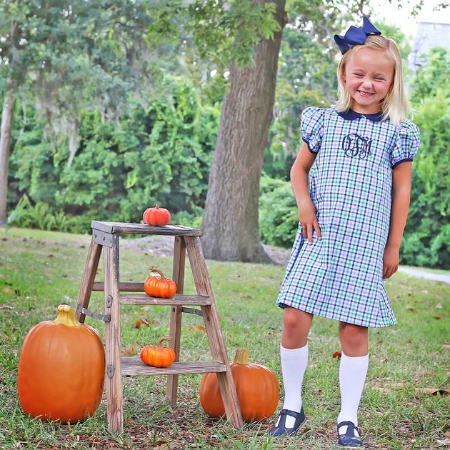 Navy and Green Plaid Sally Dress | Classic Whimsy