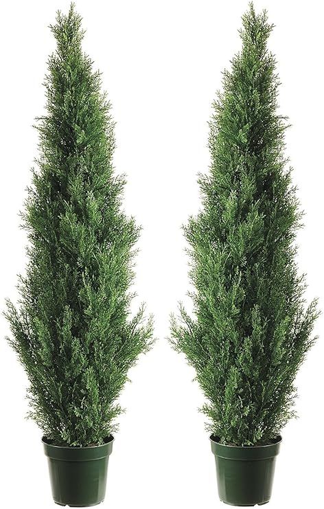 Two 4 Foot Outdoor Artificial Cedar Topiary Trees Uv Rated Potted Plants | Amazon (US)