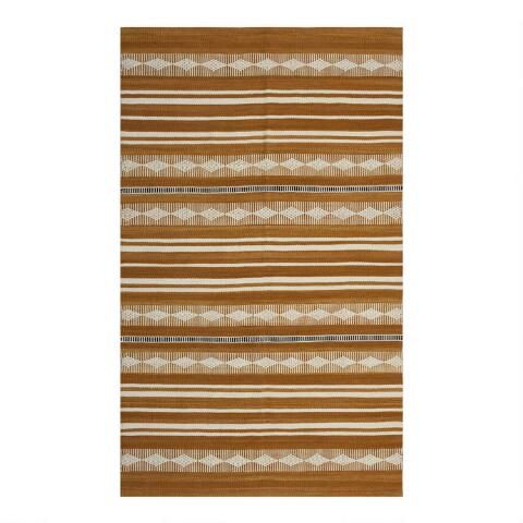 Amber Geometric Stripe Wool Kilim Easton Area Rug | World Market