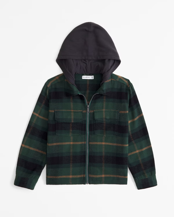 boys hooded flannel overshirt | boys tops | Abercrombie.com | Abercrombie & Fitch (US)