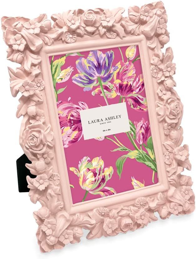 Laura Ashley 4x6 Pink Floral Textured Hand-Crafted Resin Picture Frame with Easel, for Tabletop &... | Amazon (US)