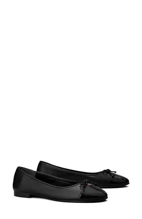 Tory Burch Cap Toe Ballet Flat in Perfect Black /Perfect Black at Nordstrom, Size 8 | Nordstrom