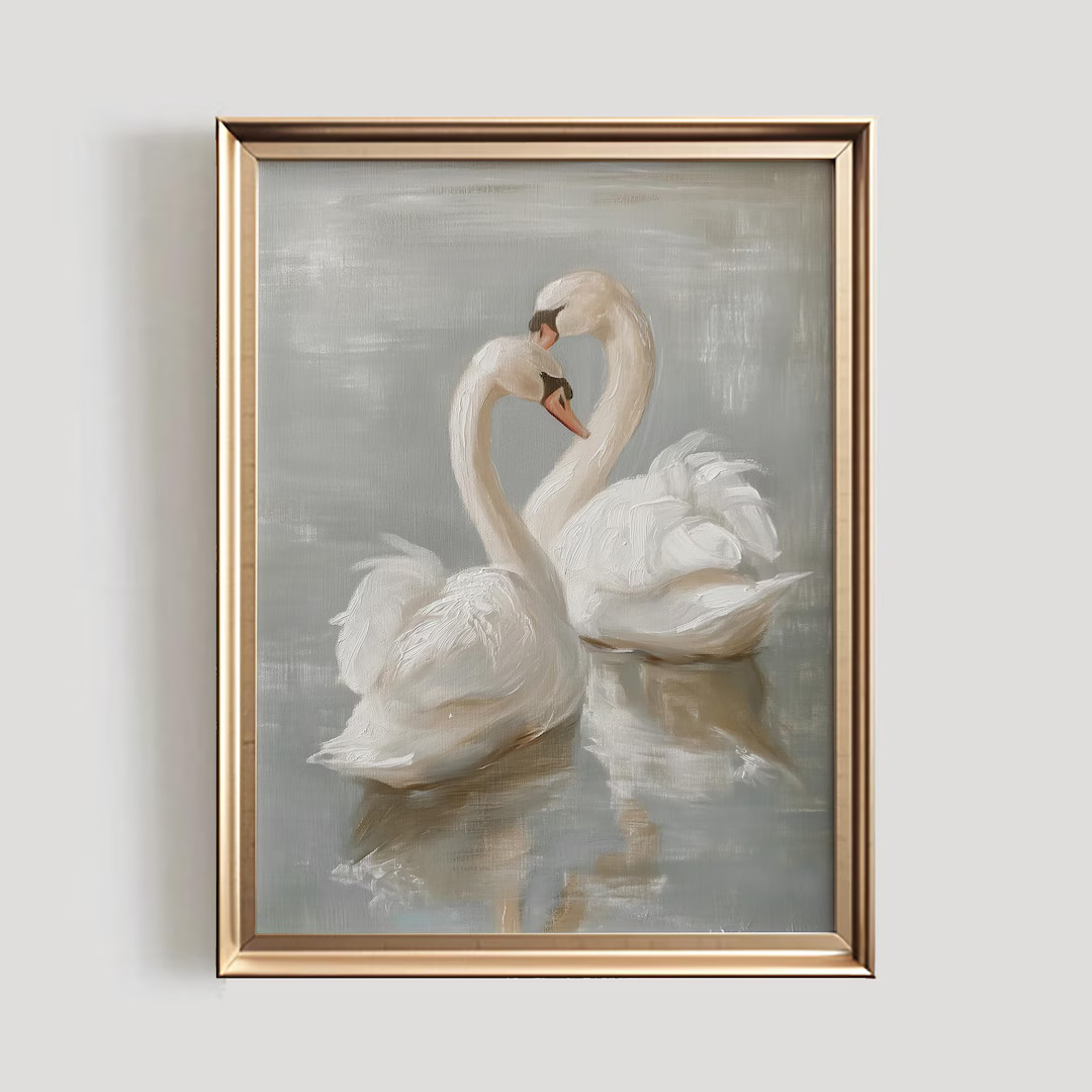 Swan Art Print | Vintage PRINTABLE Wall Art | Pastel Farmhouse Nursery Painting | Antique Swan Wa... | Etsy (US)