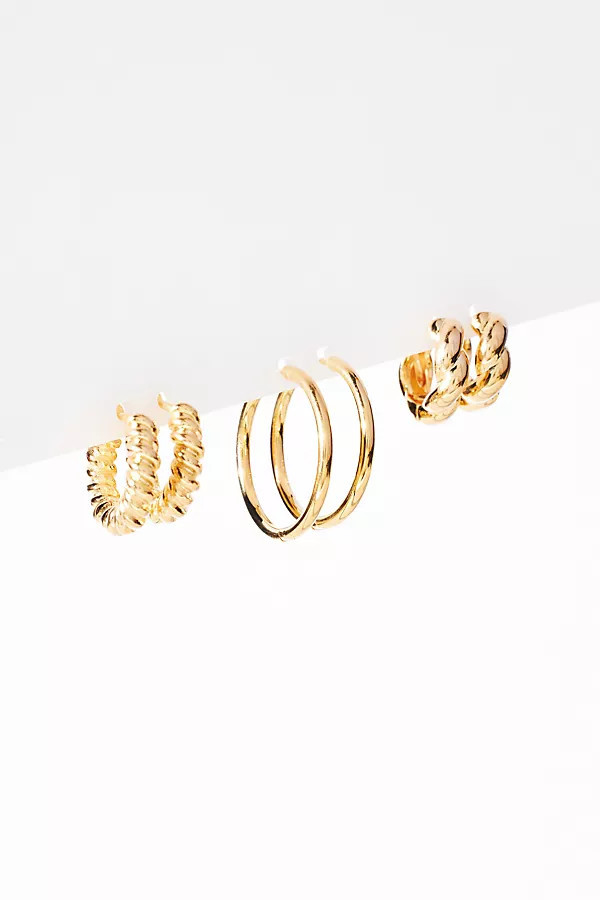 Set of Three Twisted Metal Huggie Earrings | Anthropologie (US)