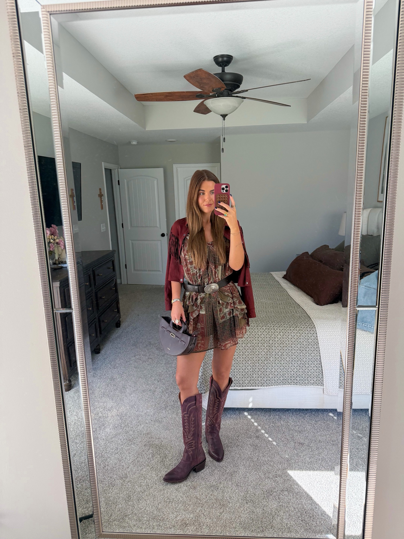 fringe set in a small (wearing jacket!) size up if inbetween sizes. size small in dress 

cowboy boots, western country concert outfit inspo, fall fashion
