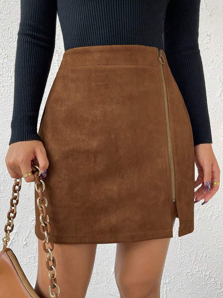 SHEIN Raffinéa Dames Casual Rits Eenvoudige A-lijn Rok | SHEIN