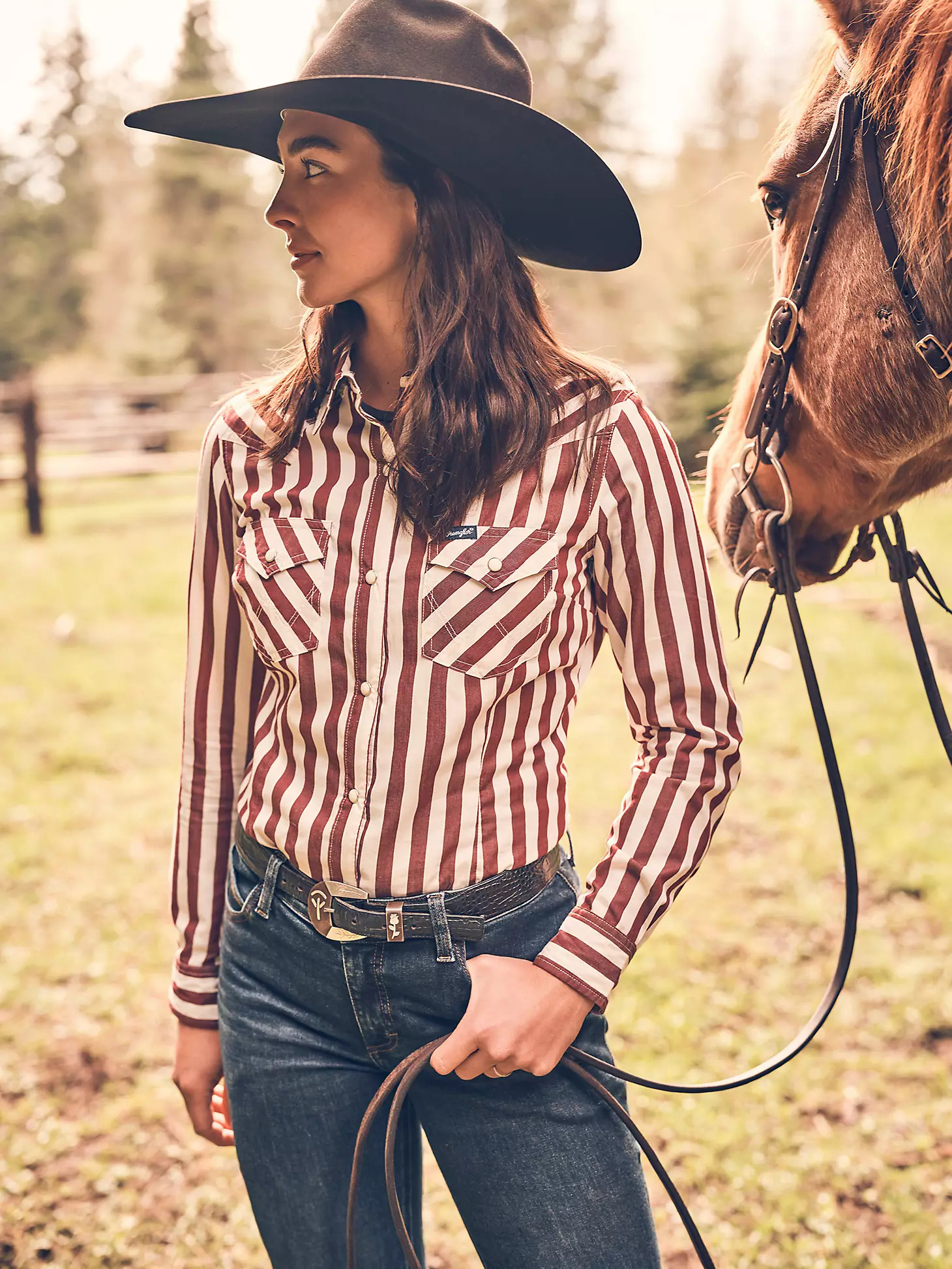 Women's Wrangler All Occasion Western Snap Shirt in Burgundy Stripe | Wrangler