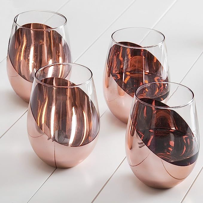 MyGift Modern Copper Stemless Wine Glasses, Set of 4 | Amazon (US)