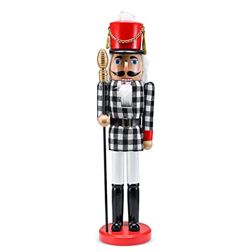 Ornativity Christmas Checkered Soldier Nutcracker – Black and White Wooden Nutcracker Toy Soldier Knight with a Staff in Hand Xmas Themed Holiday Nut Cracker Figure Decorations 15" | Amazon (US)