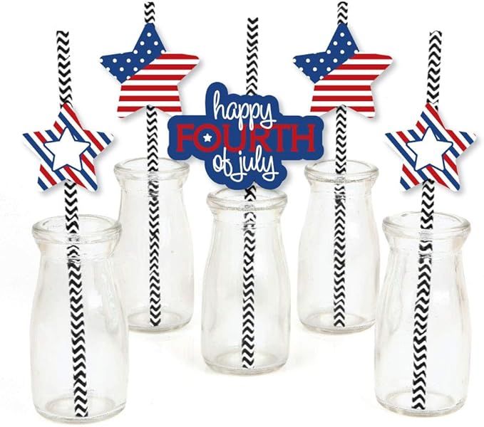 Big Dot of Happiness 4th of July Paper Straw Decor - Striped Decorative Straws for Independence D... | Amazon (US)