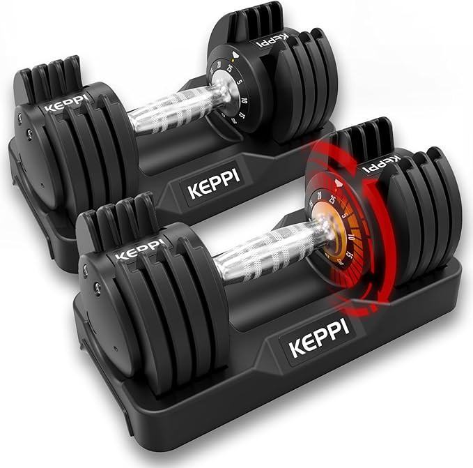Keppi Adjustable Dumbbells Set-25lb/40lb/55lb/60lb, Anti-Slip Metal Fast Adjust Weight Handle, Ex... | Amazon (US)