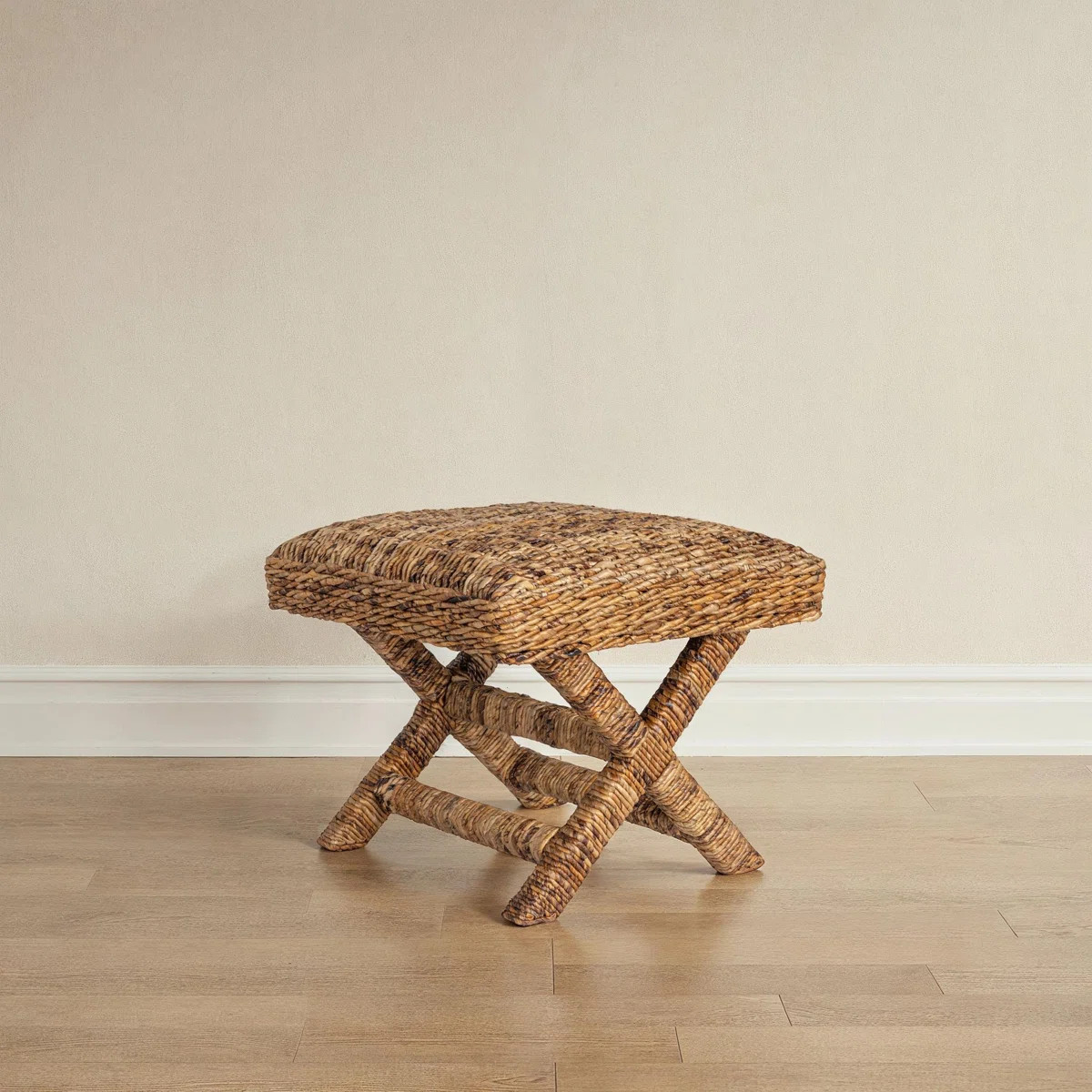 Woven Water Hyacinth and Wood Stool | Wayfair North America